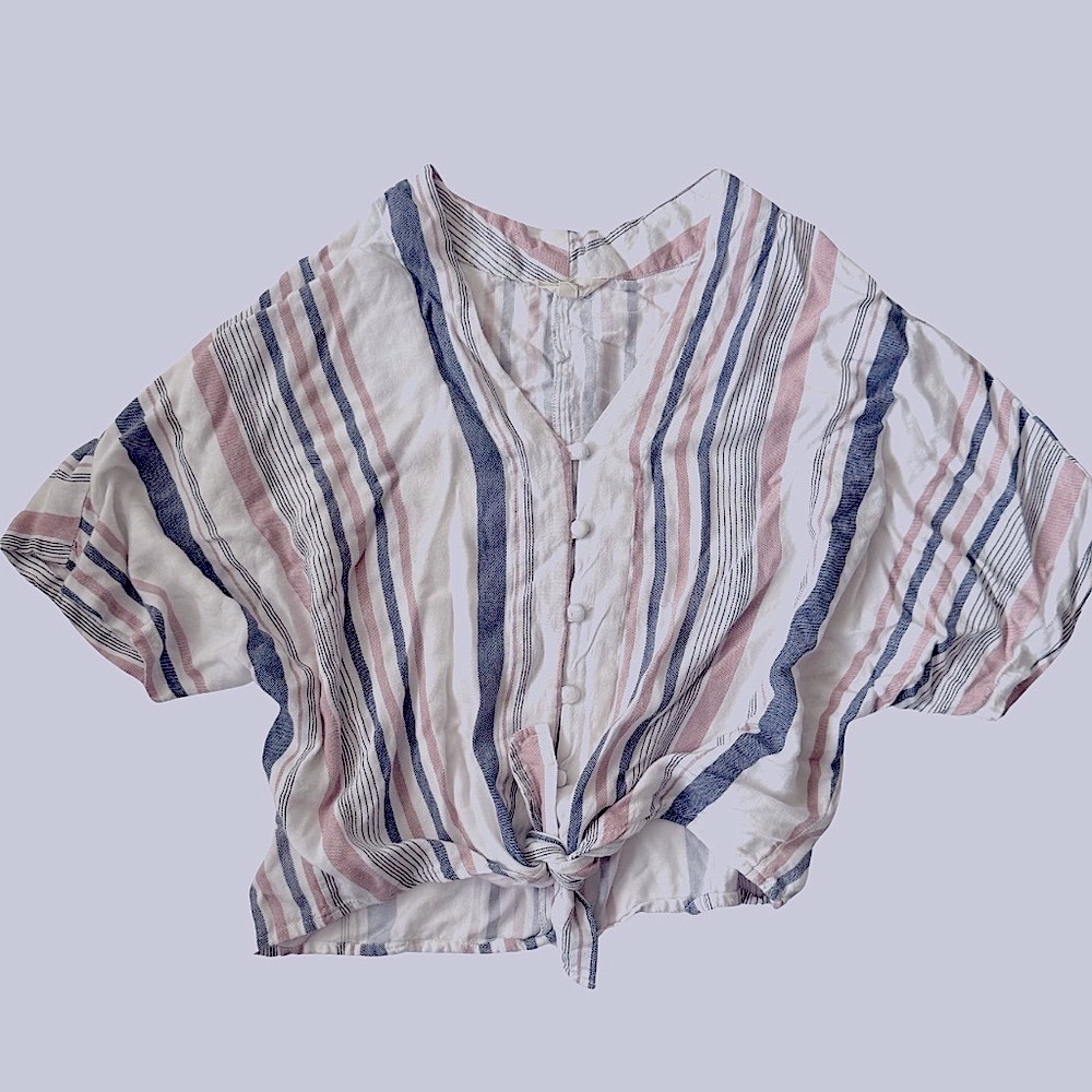 Striped Button-Down Crop Top with Tie Front